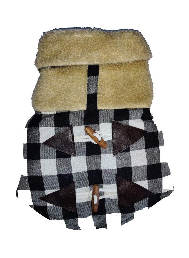 CHOOSTIX Brit Checkmate, Dog and Cat Jacket, Winter Wear, Fur Collar, Fur Yoke with Wooden Button, Black & White Designer Checks, 2XL, 300g, Large, 300 g - Image 1